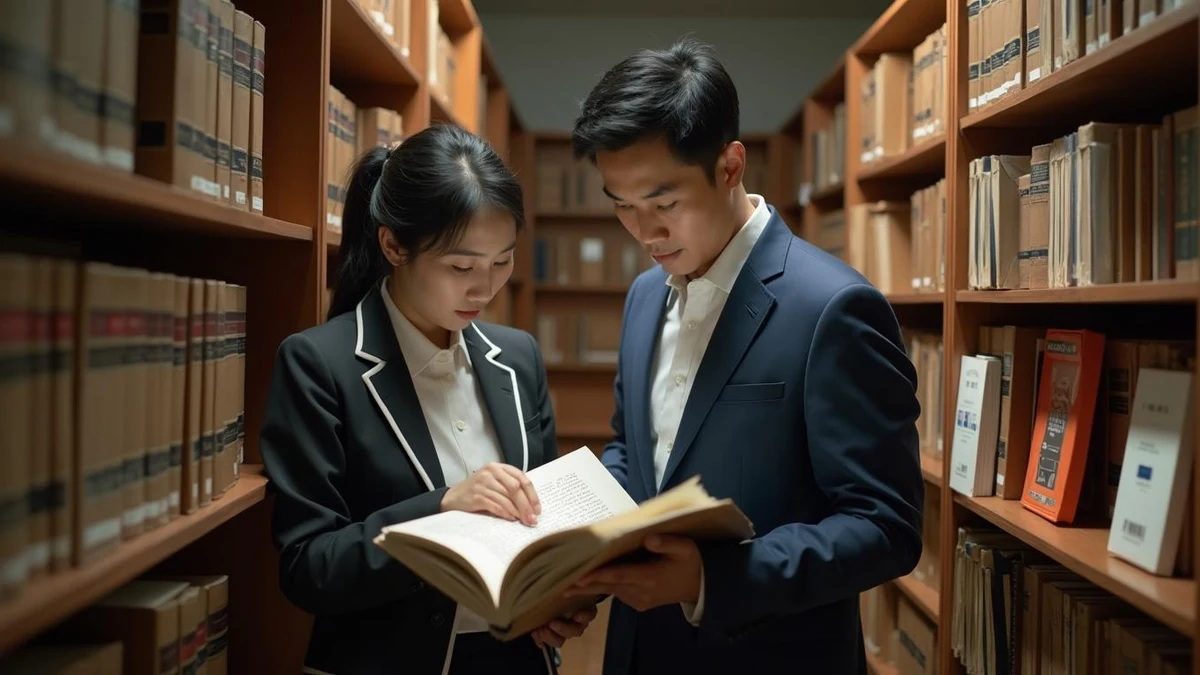 사무실에서 등록 상표 자료를 확인하며 사전 분석을 하는 전문가들