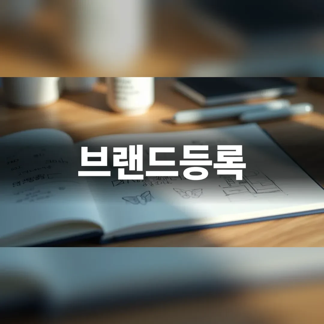 브랜드등록과 지식재산권 검토를 위한 서류와 노트가 놓인 책상