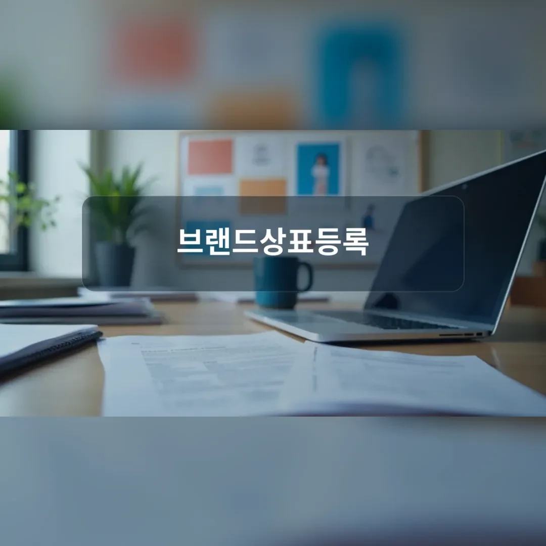 브랜드상표등록 — 창가 책상 위의 노트북과 서류