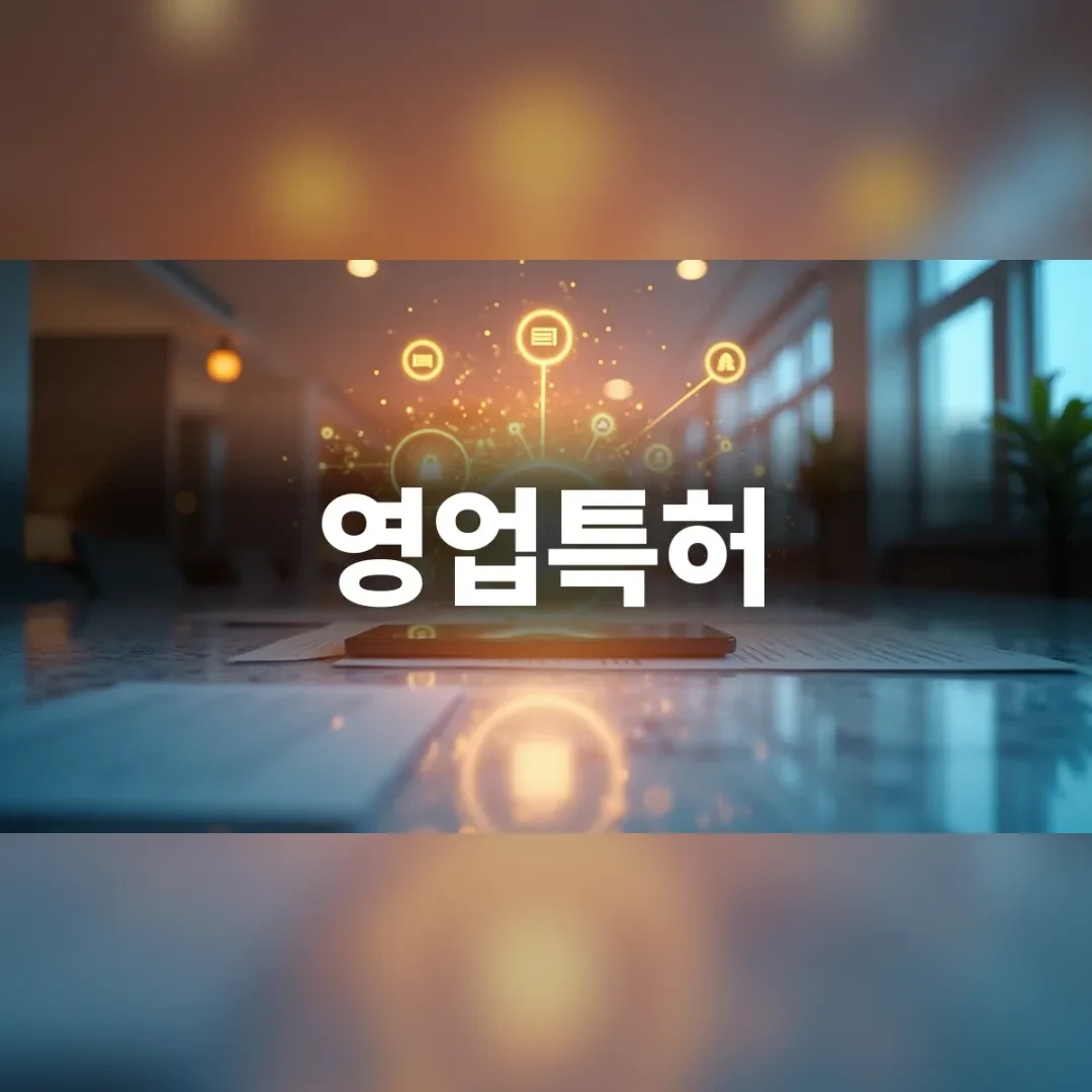 영업특허 — 창가 탁자 위로 떠오른 주황빛 연결 아이콘