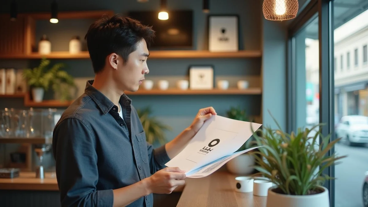 매장 개업 전 상호와 브랜드 상표 등록을 검토하는 한국인 사업자
