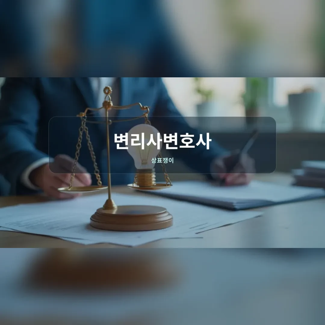 변리사변호사 — 책상 위 저울 옆에서 서류에 서명하는 정장 차림의 손