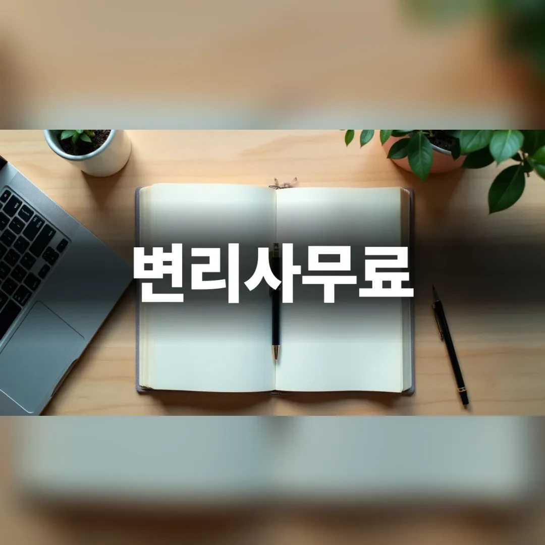변리사무료 — 원목 책상 위에 펼쳐진 빈 노트와 펜, 노트북