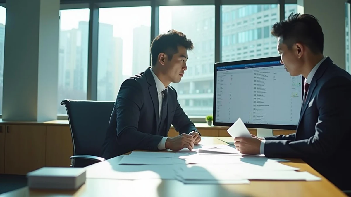 OAPI 상표 출원 서류와 선출원 내역을 검토하고 있는 한국인 전문 연구원