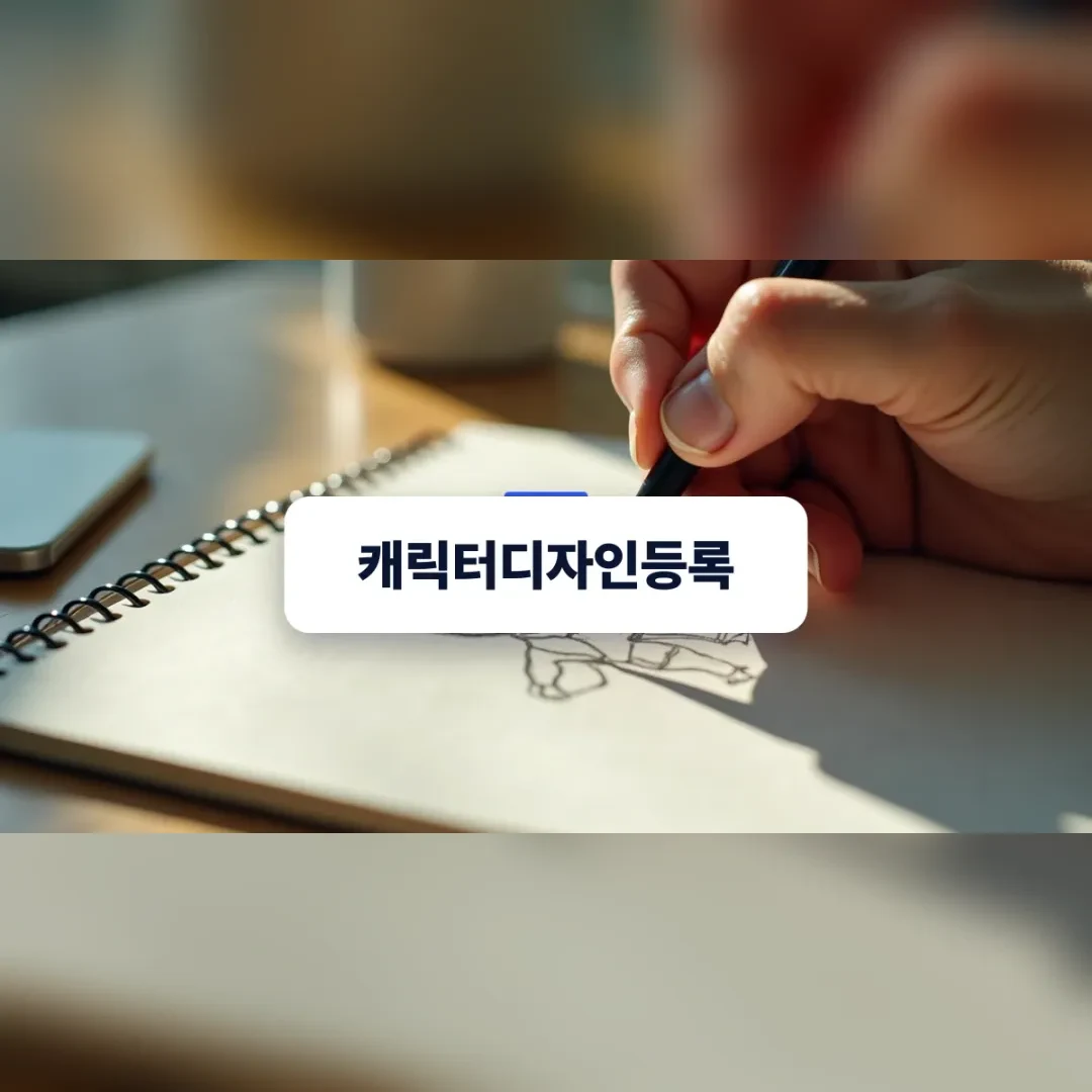 캐릭터디자인등록 — 스프링 노트에 캐릭터를 그리는 손