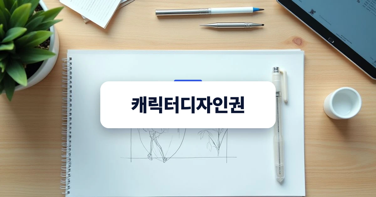 캐릭터디자인권 확보를 위한 스케치북과 태블릿이 놓인 모던한 작업 책상