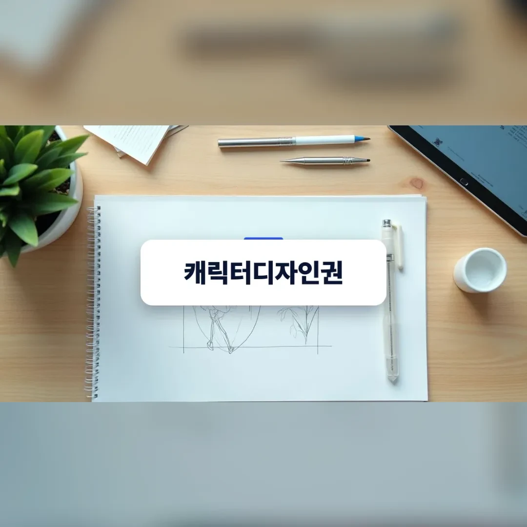 캐릭터디자인권 확보를 위한 스케치북과 태블릿이 놓인 모던한 작업 책상