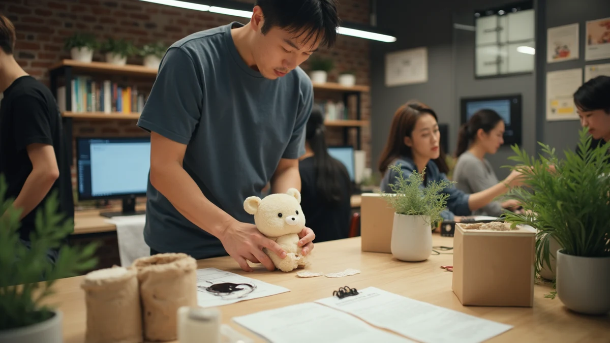 캐릭터 제품의 상표, 디자인, 특허 권리를 다각도로 검토하는 모습