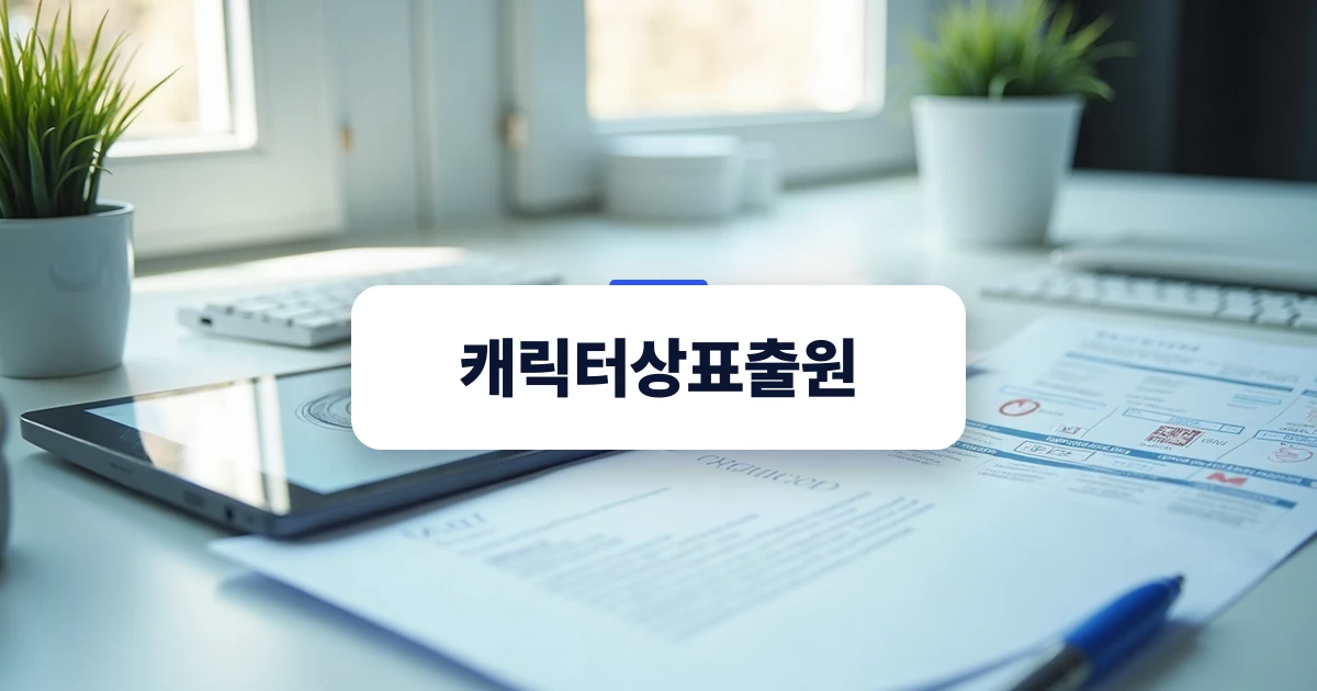 캐릭터상표출원 서류와 스케치가 놓인 모던한 책상
