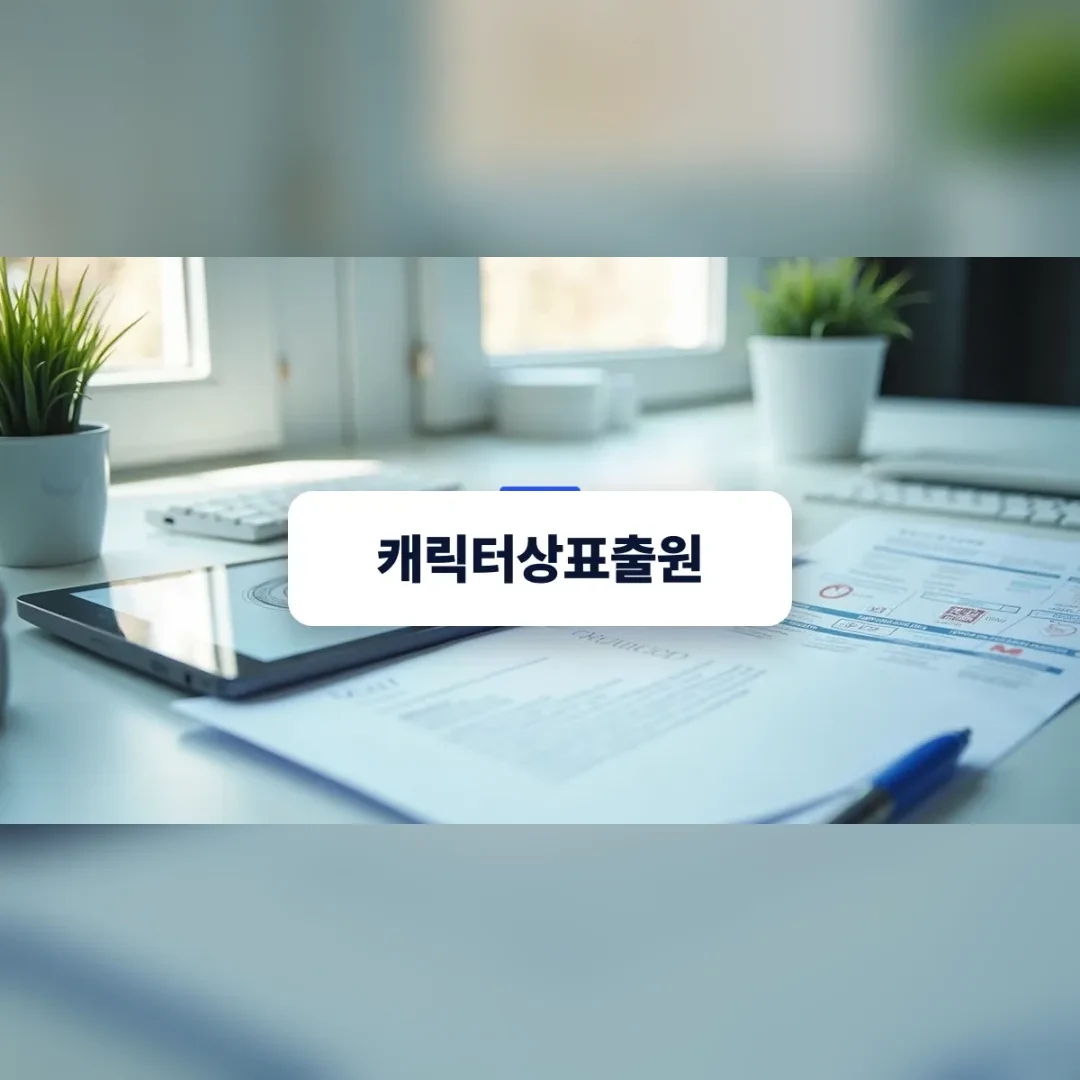 캐릭터상표출원 서류와 스케치가 놓인 모던한 책상