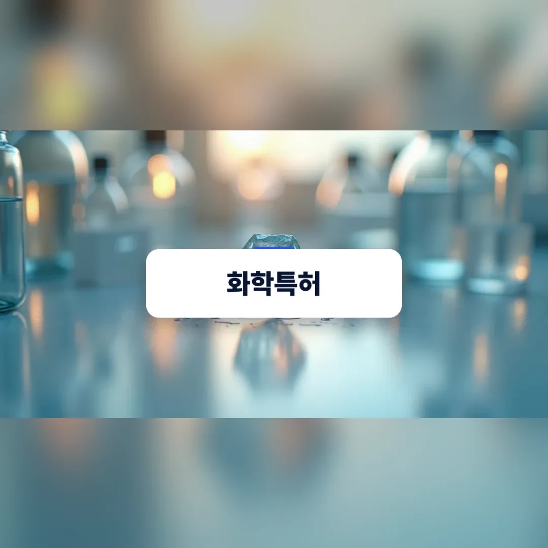 화학특허 — 흐릿한 실험실 선반 위의 유리 시약병