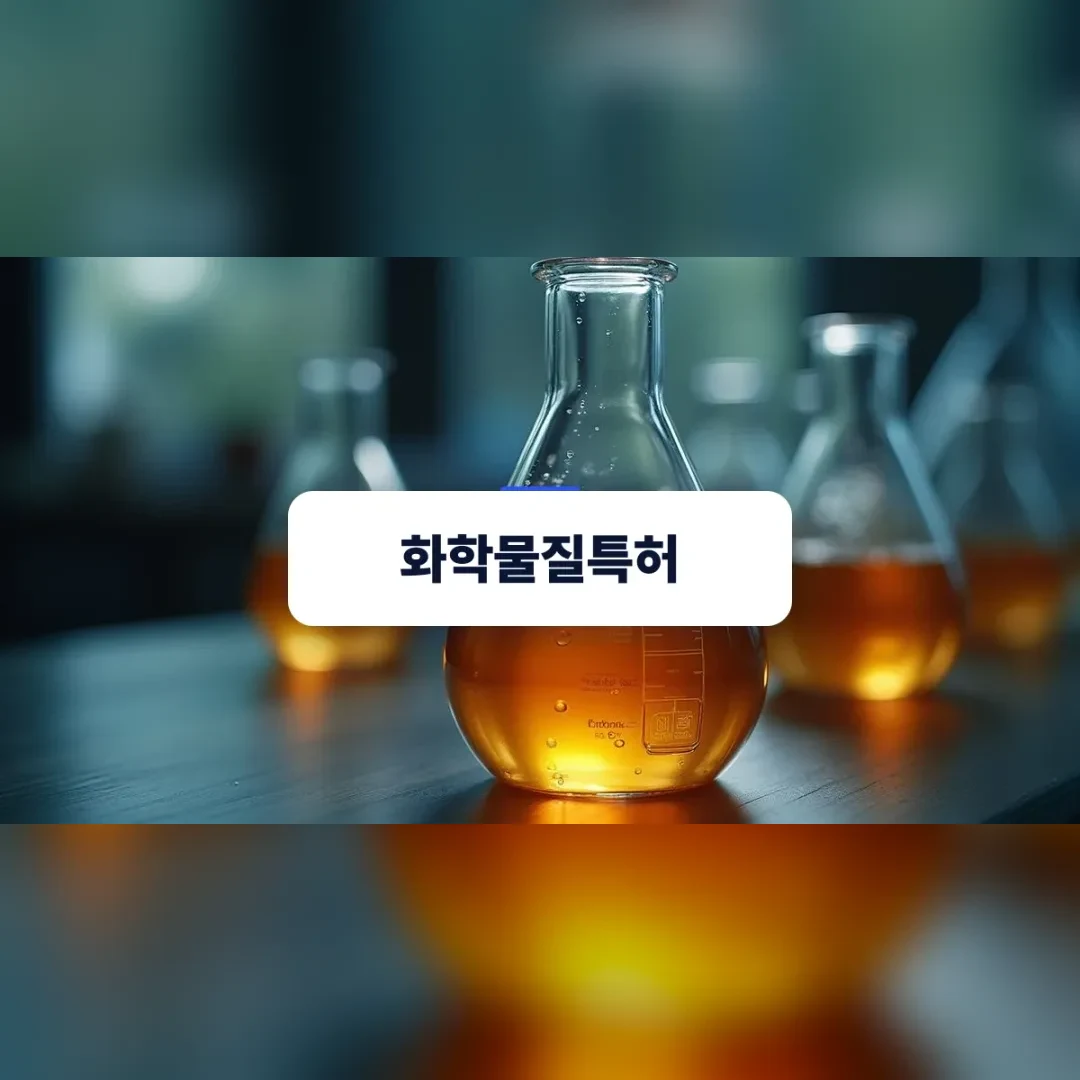 화학물질특허 출원 전 주의사항을 나타내는 실험실 유리 비커
