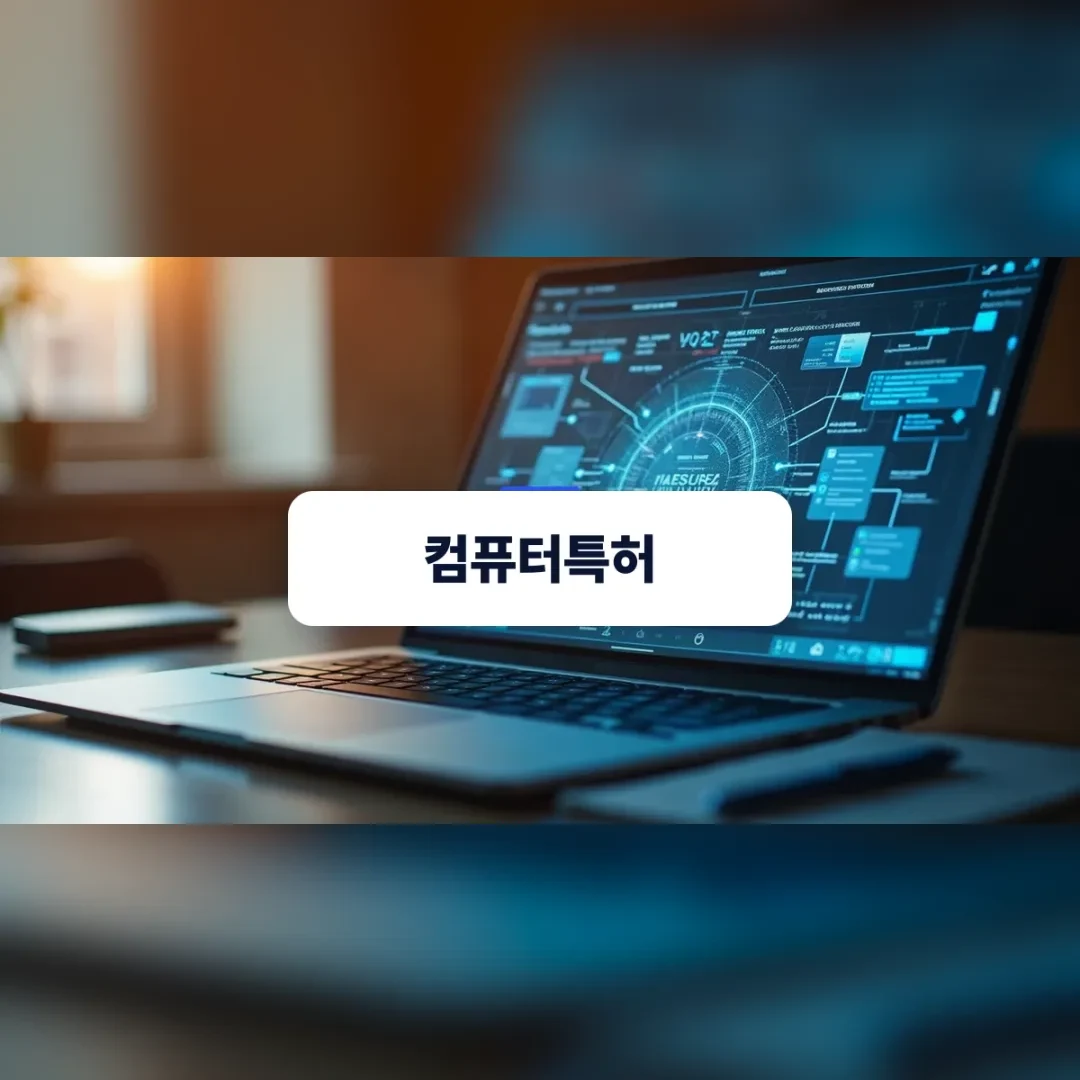 컴퓨터특허 — 원목 책상 위 설계 화면이 켜진 노트북