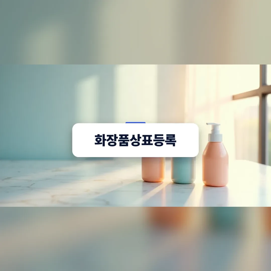 화장품상표등록 서류와 패키지를 책상 위에 펼쳐둔 모습