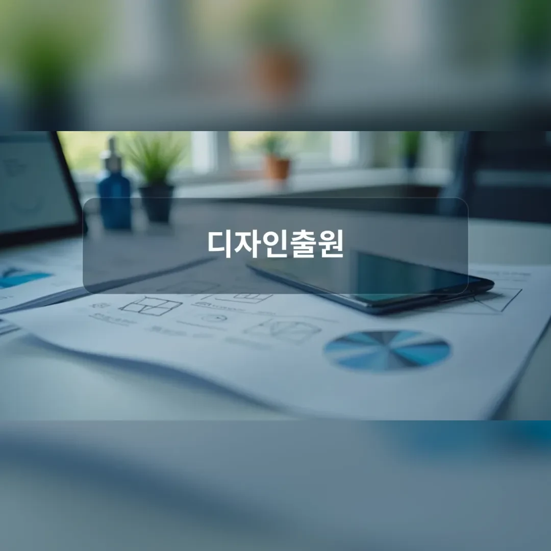 디자인출원 — 책상 위에 펼쳐진 도면과 태블릿