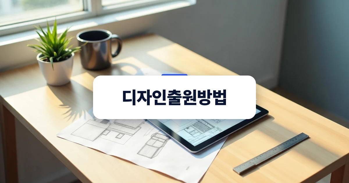 디자인 출원 전 도면과 스케치를 준비하는 깔끔한 책상 풍경