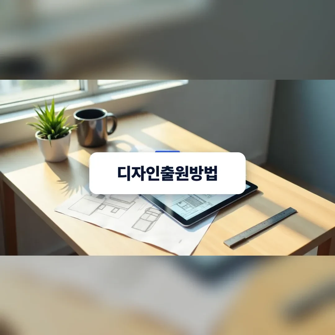 디자인 출원 전 도면과 스케치를 준비하는 깔끔한 책상 풍경