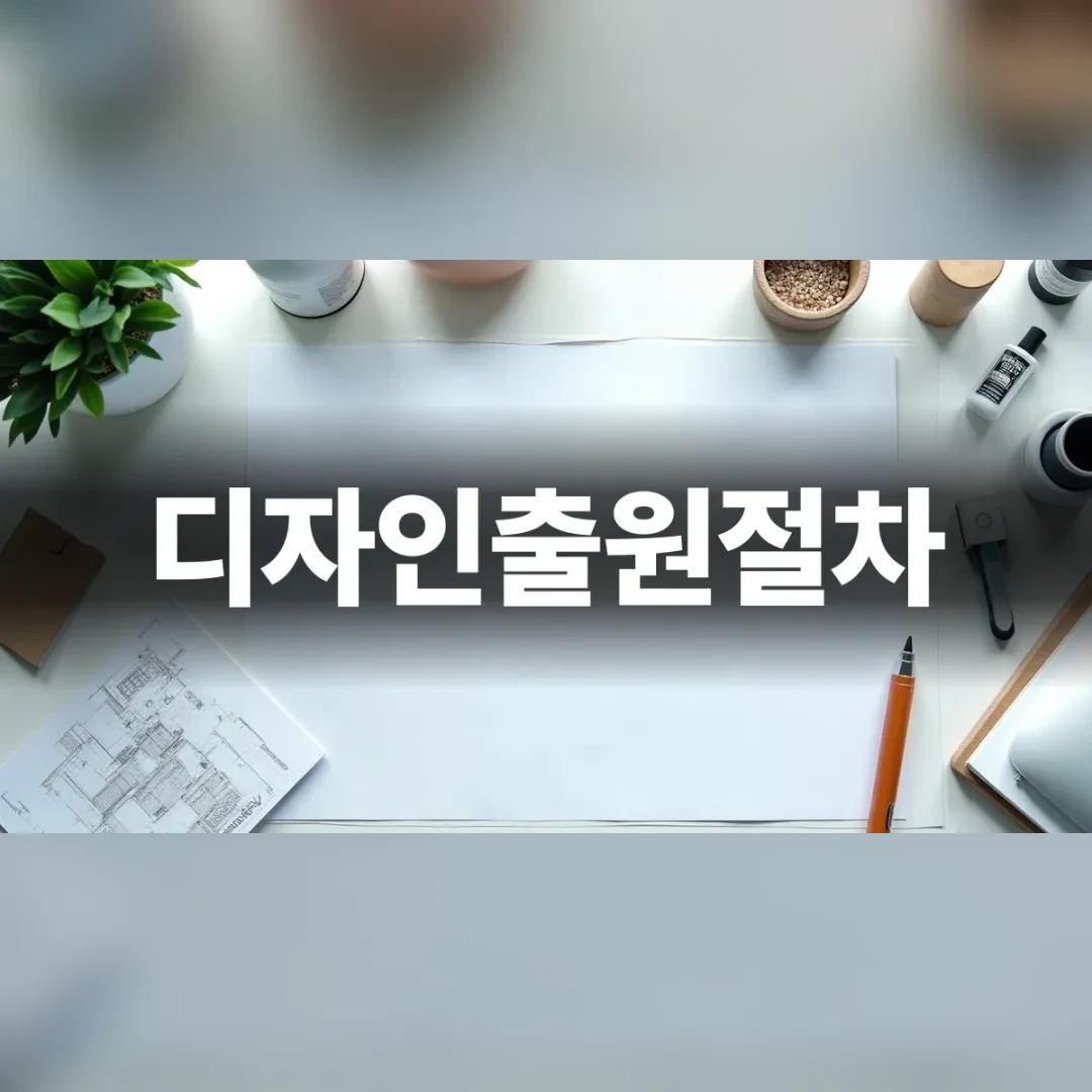 디자인출원절차를 준비하는 실무자의 책상 위 설계 도면