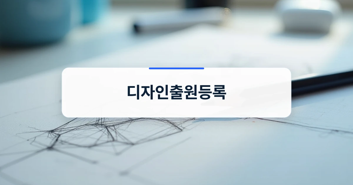 디자인출원등록 개념을 설명하는 미니멀한 스케치와 작업 환경