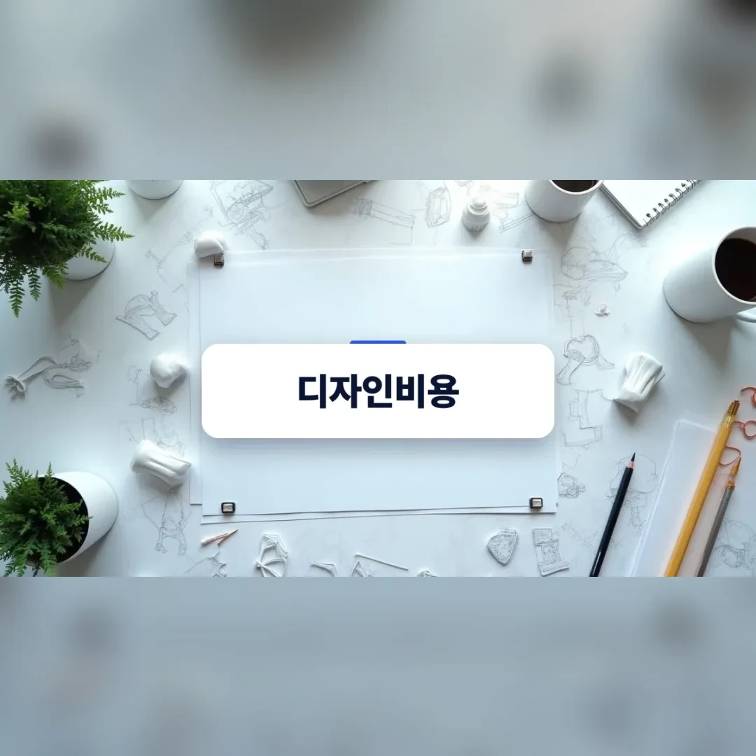 디자인비용 — 흰 책상 위 스케치 종이와 연필, 커피잔