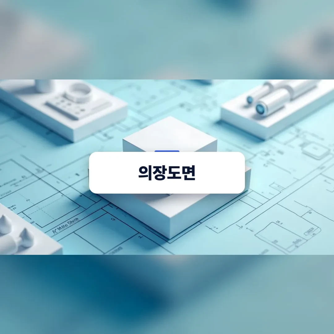 의장도면 — 하늘색 도면 위에 놓인 흰 블록 시제품