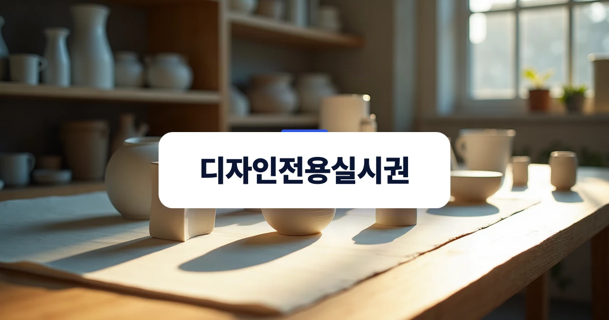 디자인전용실시권 — 원목 작업대 위에 정갈하게 놓인 한국 도자기 제품 프로토타입과 자연광 그림자