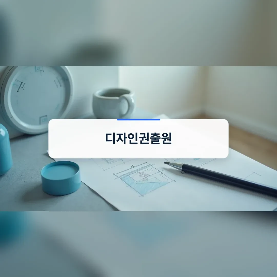 디자인권출원 — 창가 책상 위의 도면과 펜, 머그잔