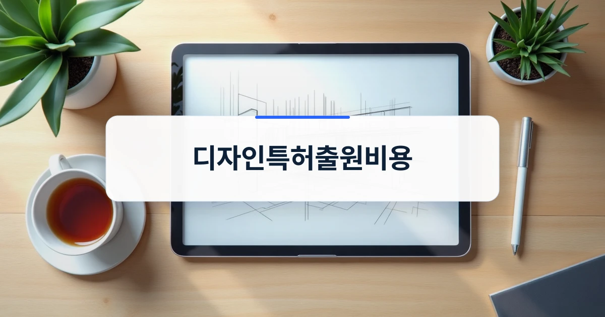 디자인특허출원비용 검토를 위한 미니멀한 책상 위 태블릿과 도면 스케치