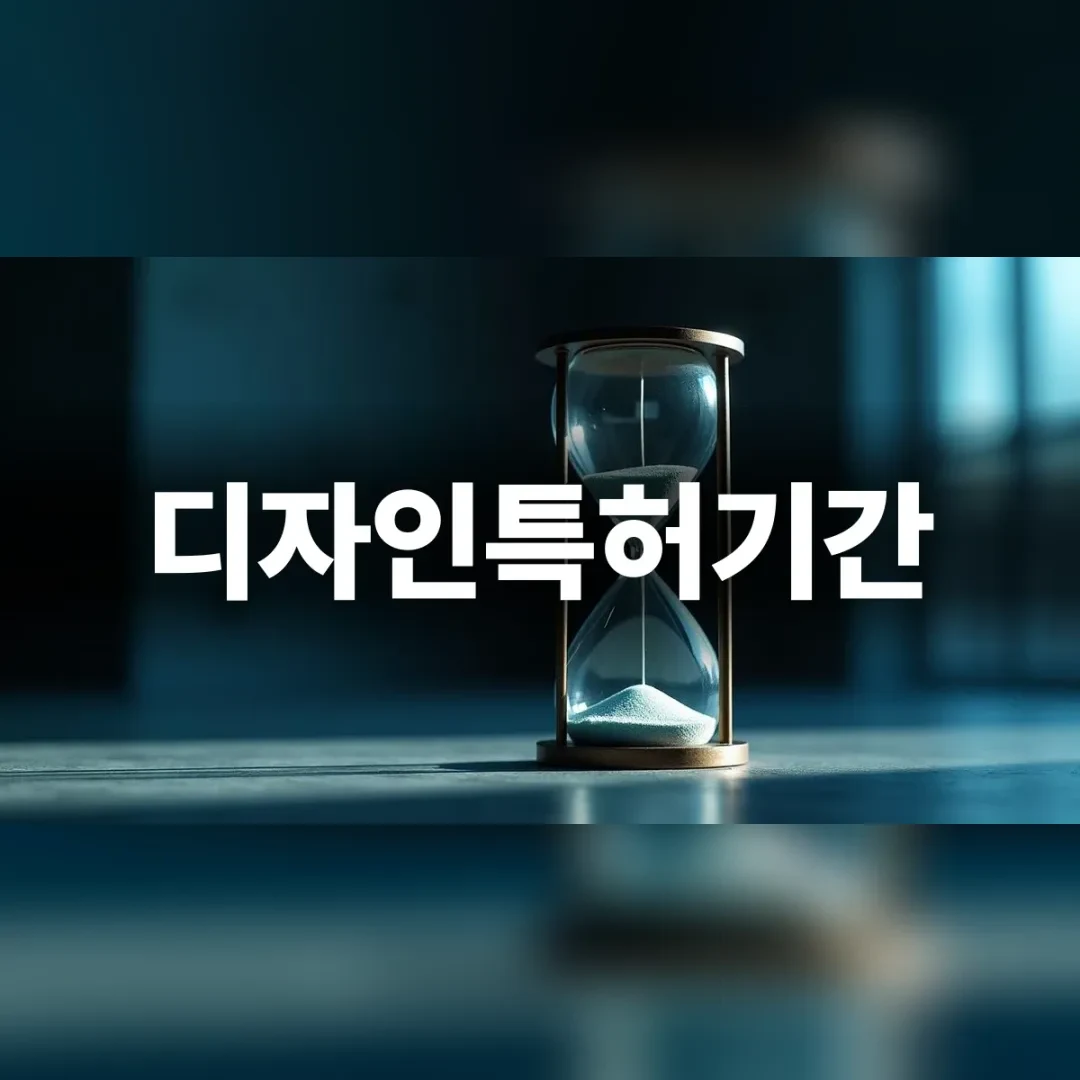 디자인특허기간 — 어두운 책상 위 푸른 모래가 담긴 모래시계