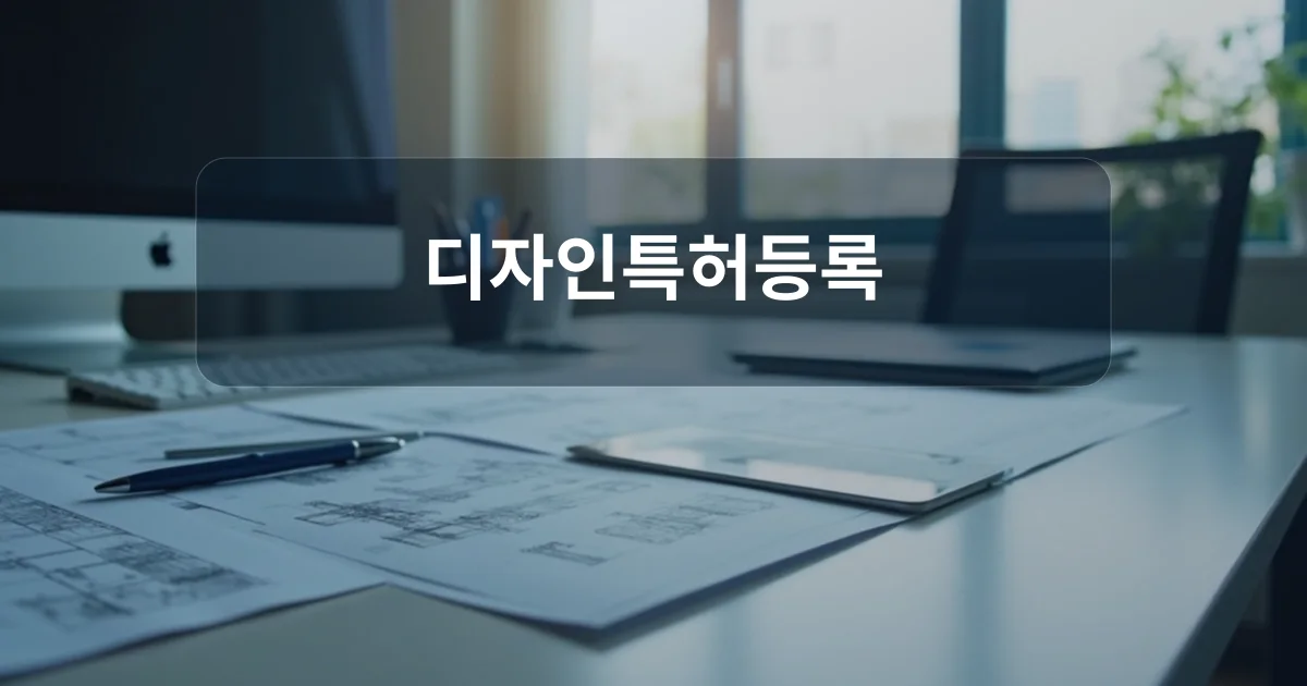 디자인특허등록 개념을 설명하는 현대적인 사무실 책상과 스케치