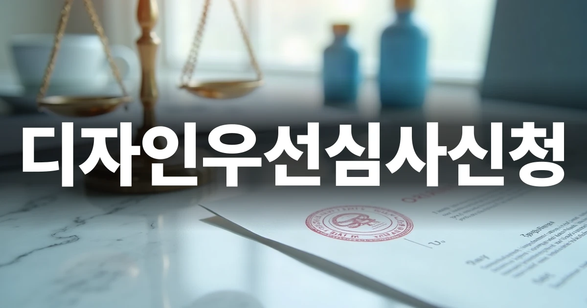 디자인우선심사신청 서류가 놓인 고급스러운 책상