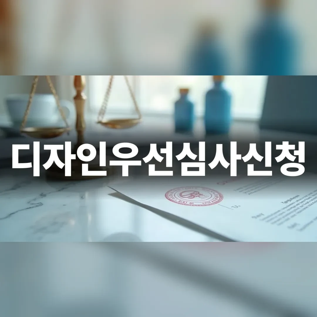 디자인우선심사신청 서류가 놓인 고급스러운 책상