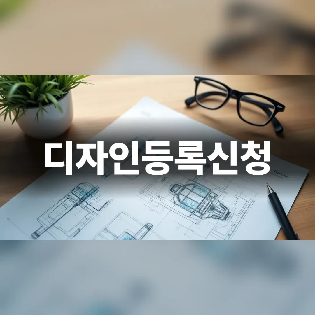디자인등록신청을 준비하는 도면과 작업 공간