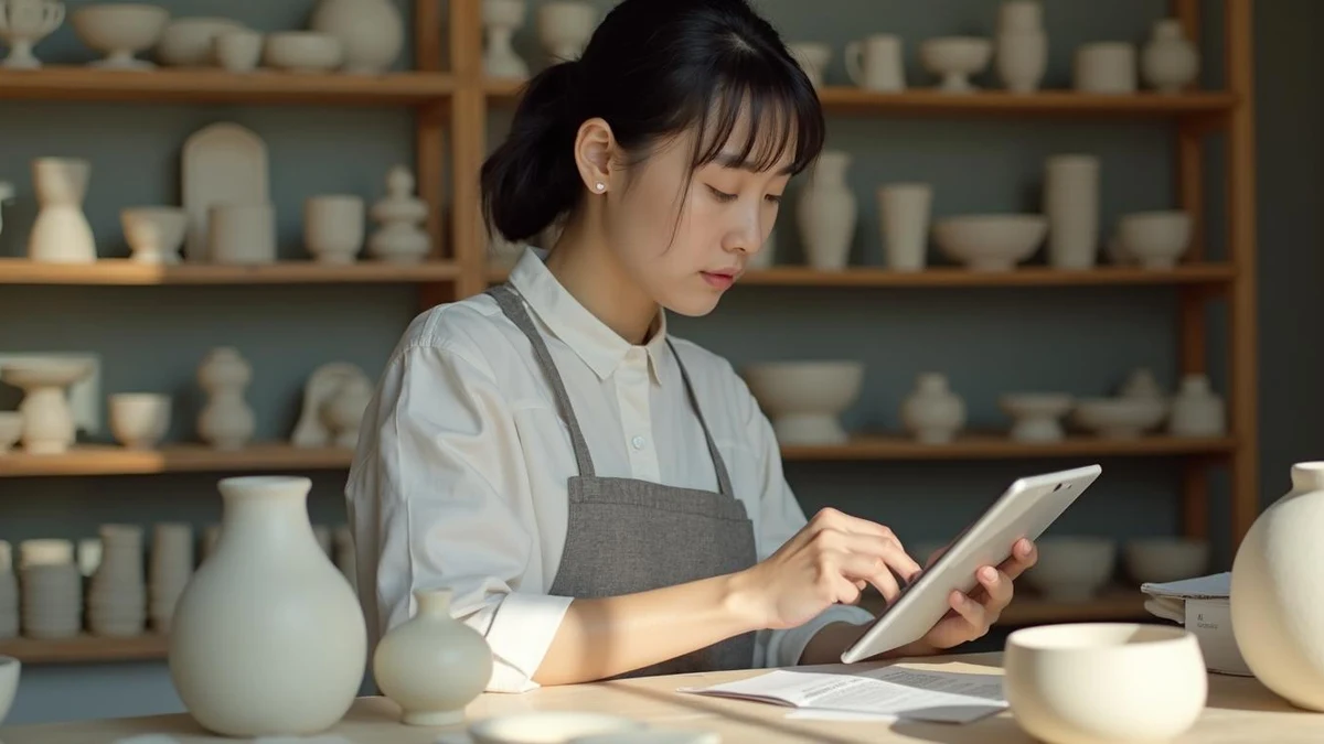 디자인 등록 결정 통지서를 꼼꼼히 확인하는 한국인 사업자