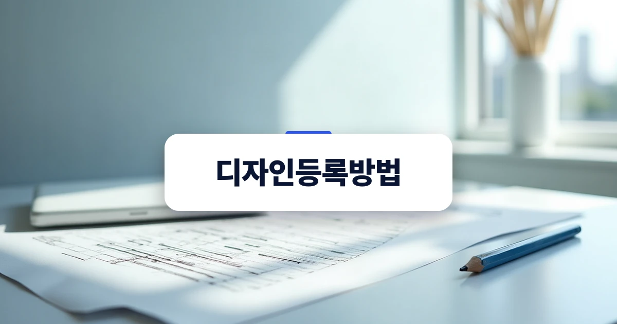 디자인등록방법 실무 가이드를 상징하는 깔끔한 제품 도면과 작업 책상