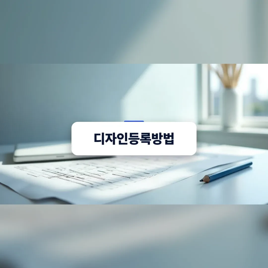 디자인등록방법 — 창가 책상 위에 펼쳐진 도면과 연필