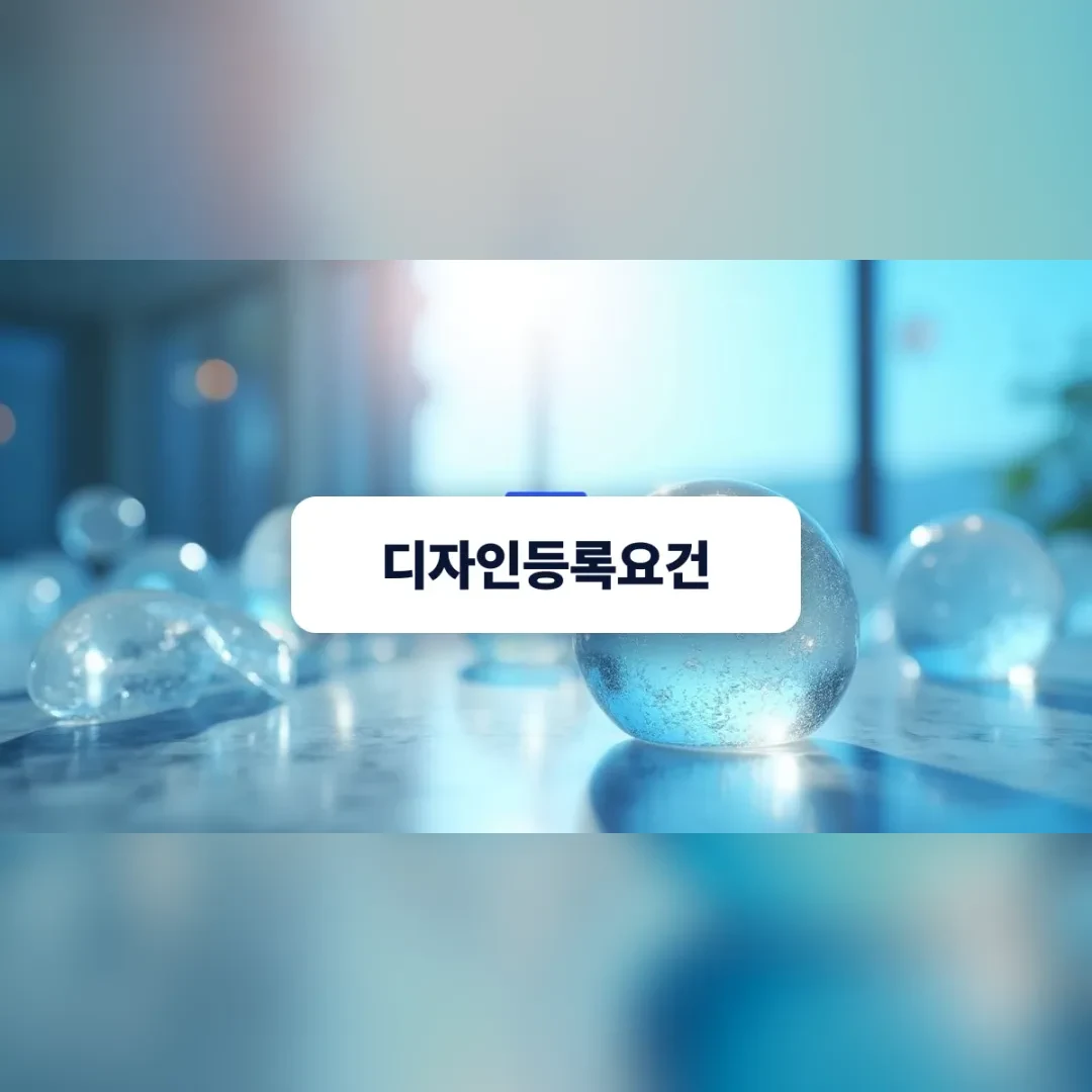 디자인등록요건 — 푸른 조명 아래 탁자 위의 유리구슬들