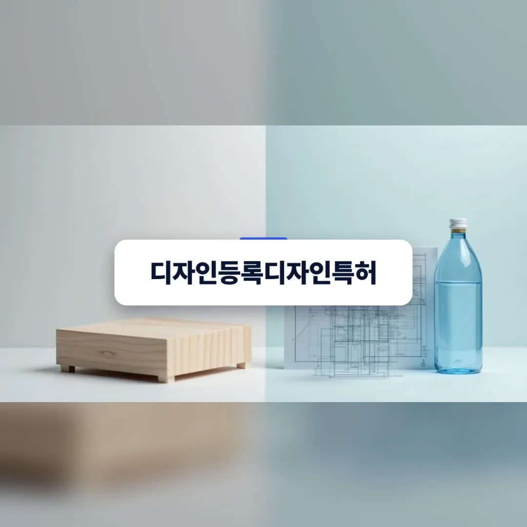 디자인등록디자인특허 — 흰 탁자 위 나무 상자와 격자 도면, 유리병