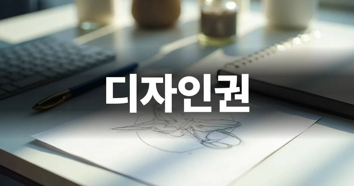 디자인권 실무 가이드를 상징하는 깔끔한 스케치와 도구가 놓인 책상