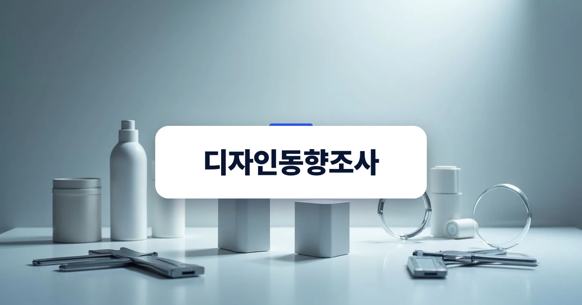 디자인동향조사와 신제품 권리 확보를 상징하는 정밀 측정 도구와 제품 모형