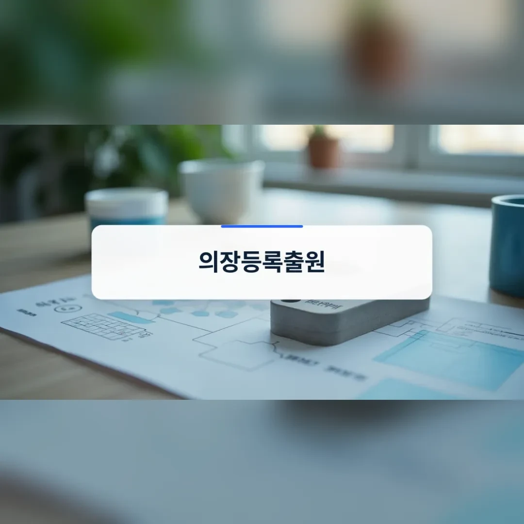 의장등록출원 — 창가 책상 위 도면과 회색 사각 시제품