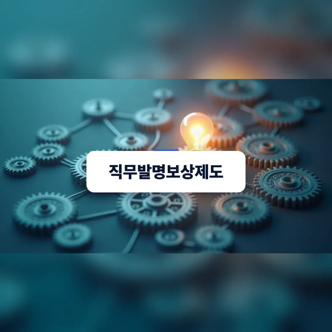 직무발명보상제도 — 탁자 위에 연결된 톱니바퀴들과 빛나는 전구
