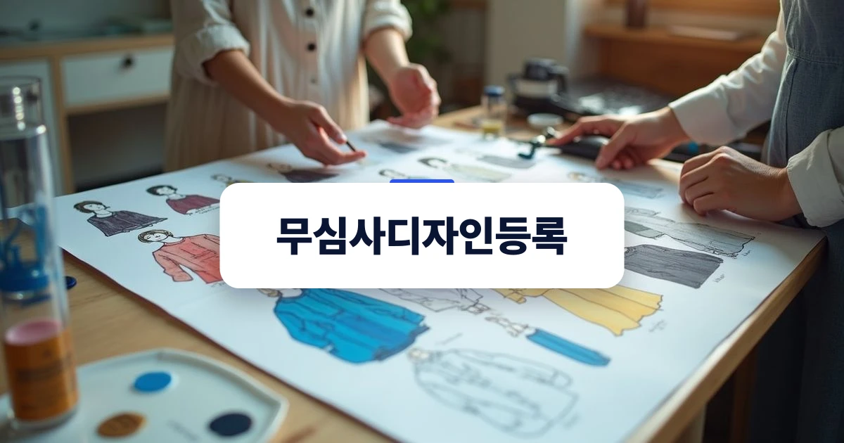 패션 디자인 스케치와 원단 샘플이 배치된 창작 공간