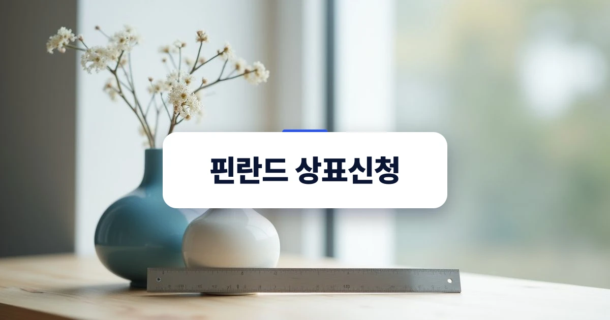핀란드 상표신청 — 자작나무 테이블 위에 놓인 미니멀한 북유럽 세라믹 화병과 스테인리스 자
