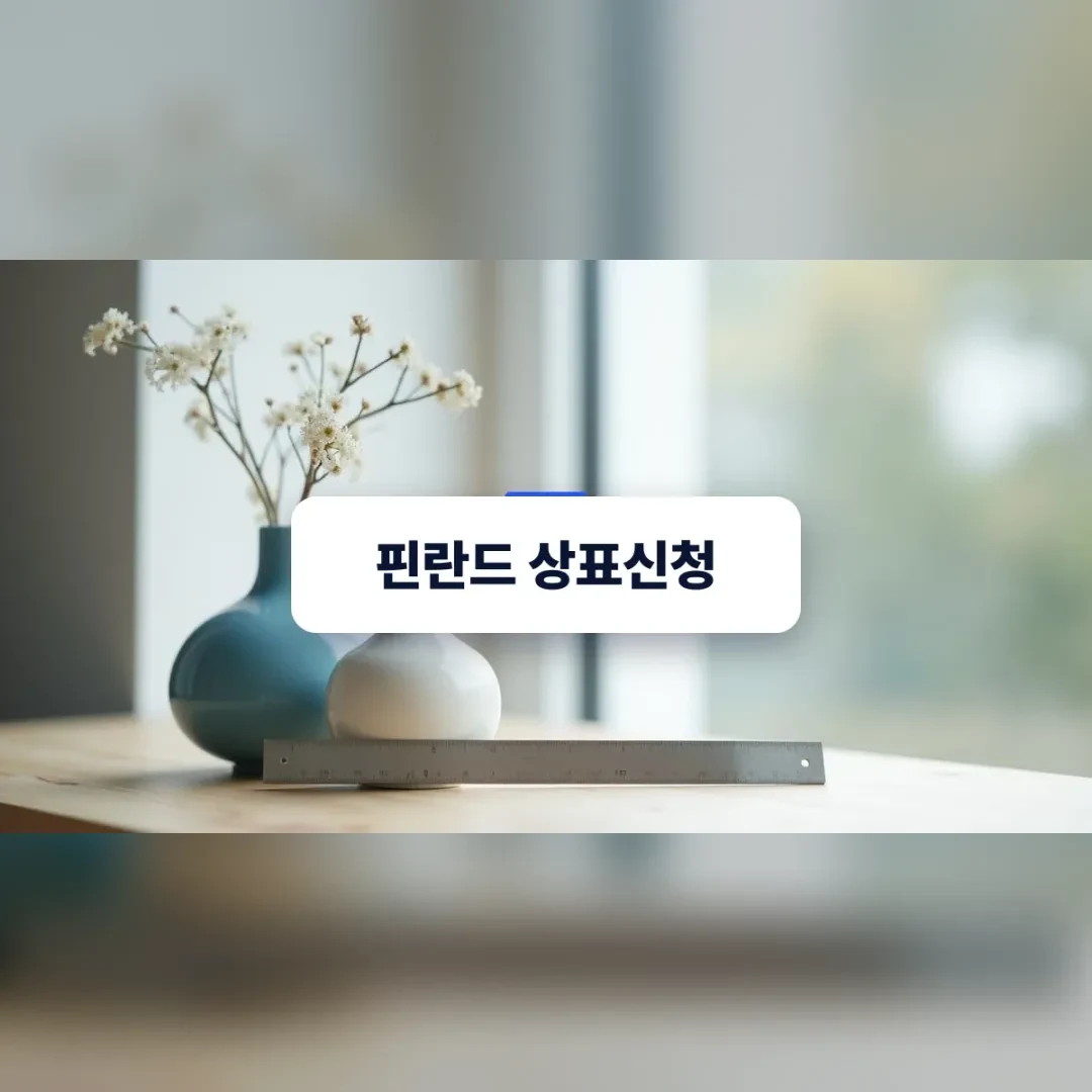 핀란드 상표신청 — 자작나무 테이블 위에 놓인 미니멀한 북유럽 세라믹 화병과 스테인리스 자