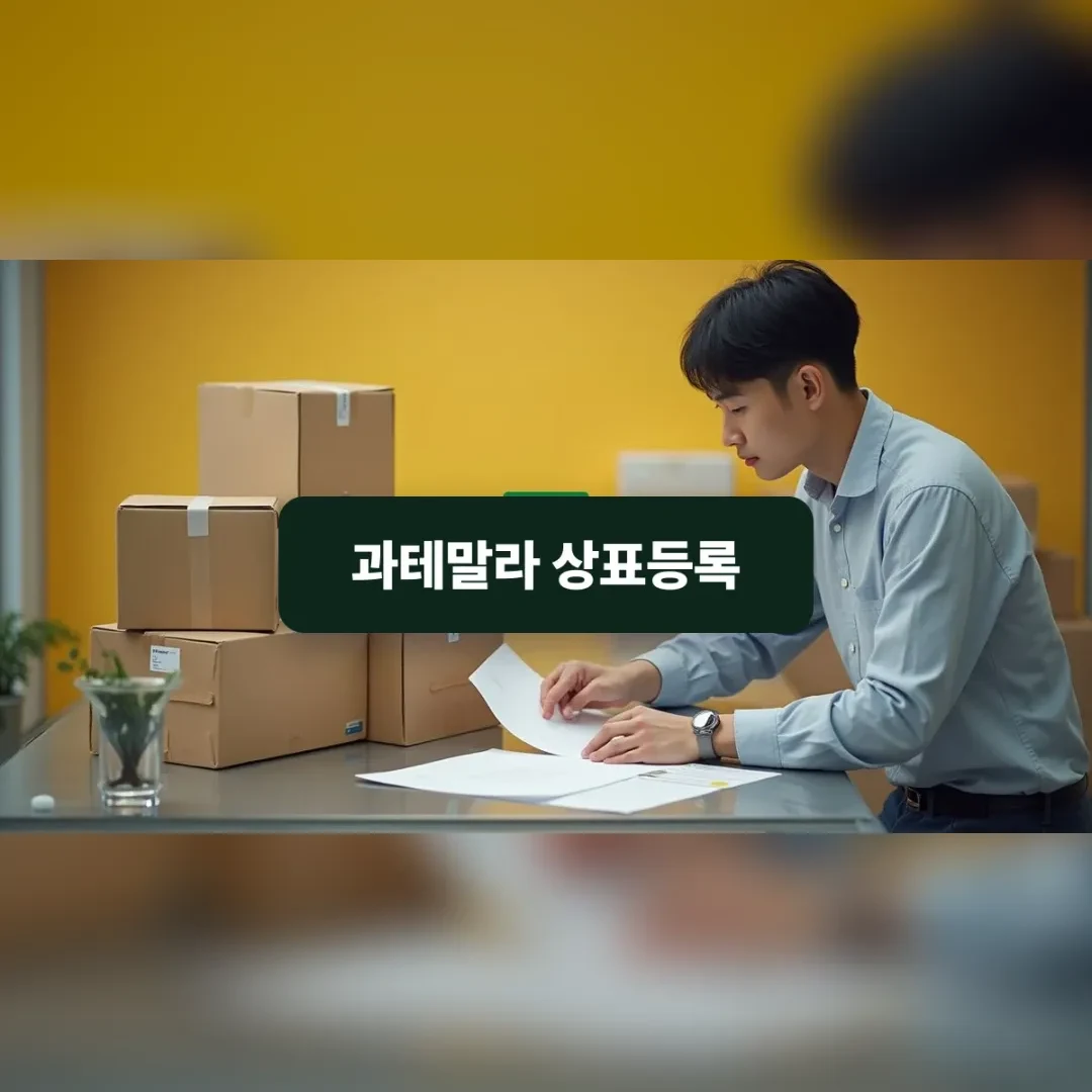 과테말라 상표등록 — 수출용 상자와 무역 서류를 점검하는 한국인 물류 담당자
