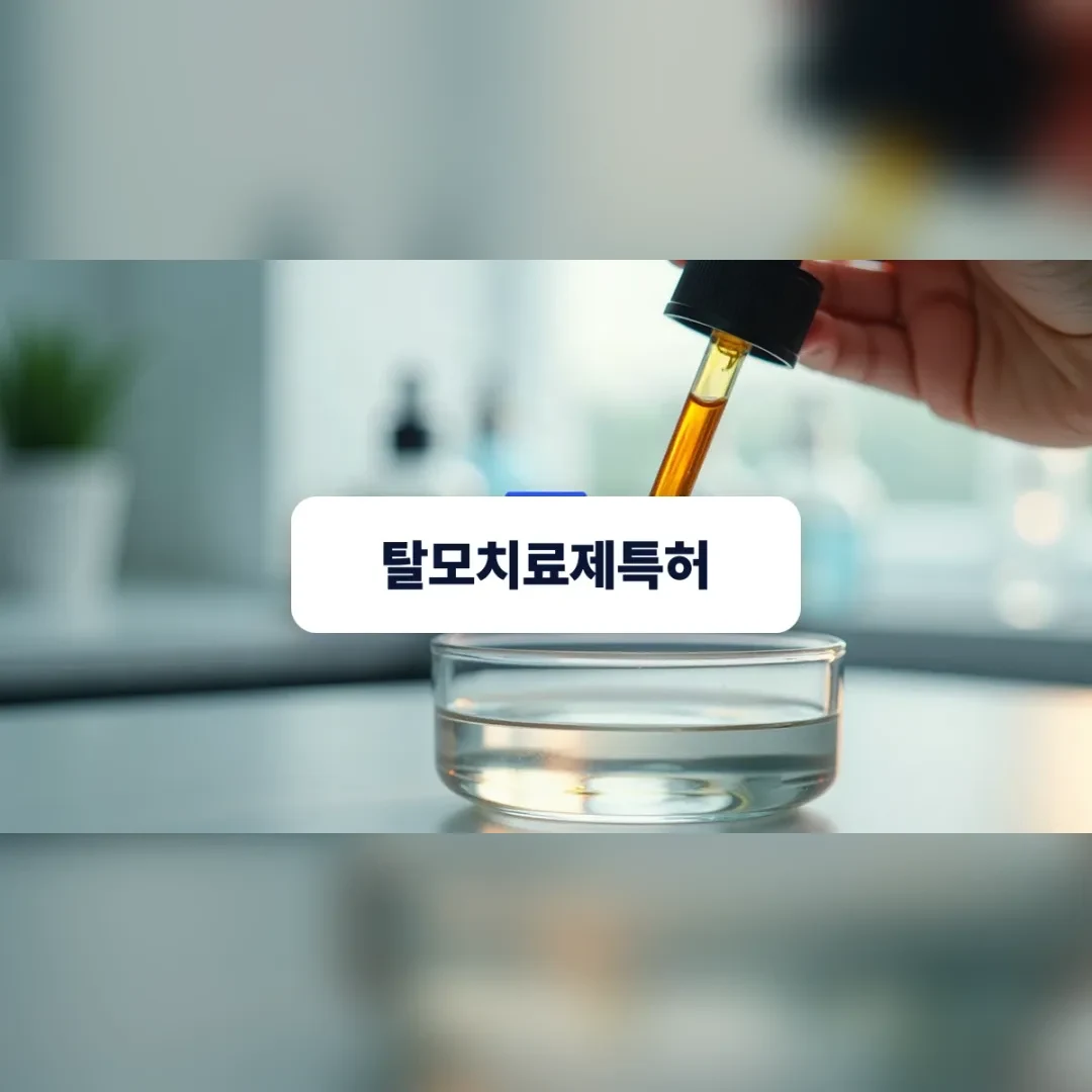탈모치료제특허 — 유리 접시 위로 스포이트에서 떨어지는 갈색 앰플