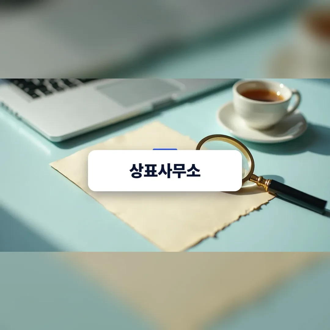 상표 출원 전 정밀 검토를 나타내는 돋보기와 도장 오브제