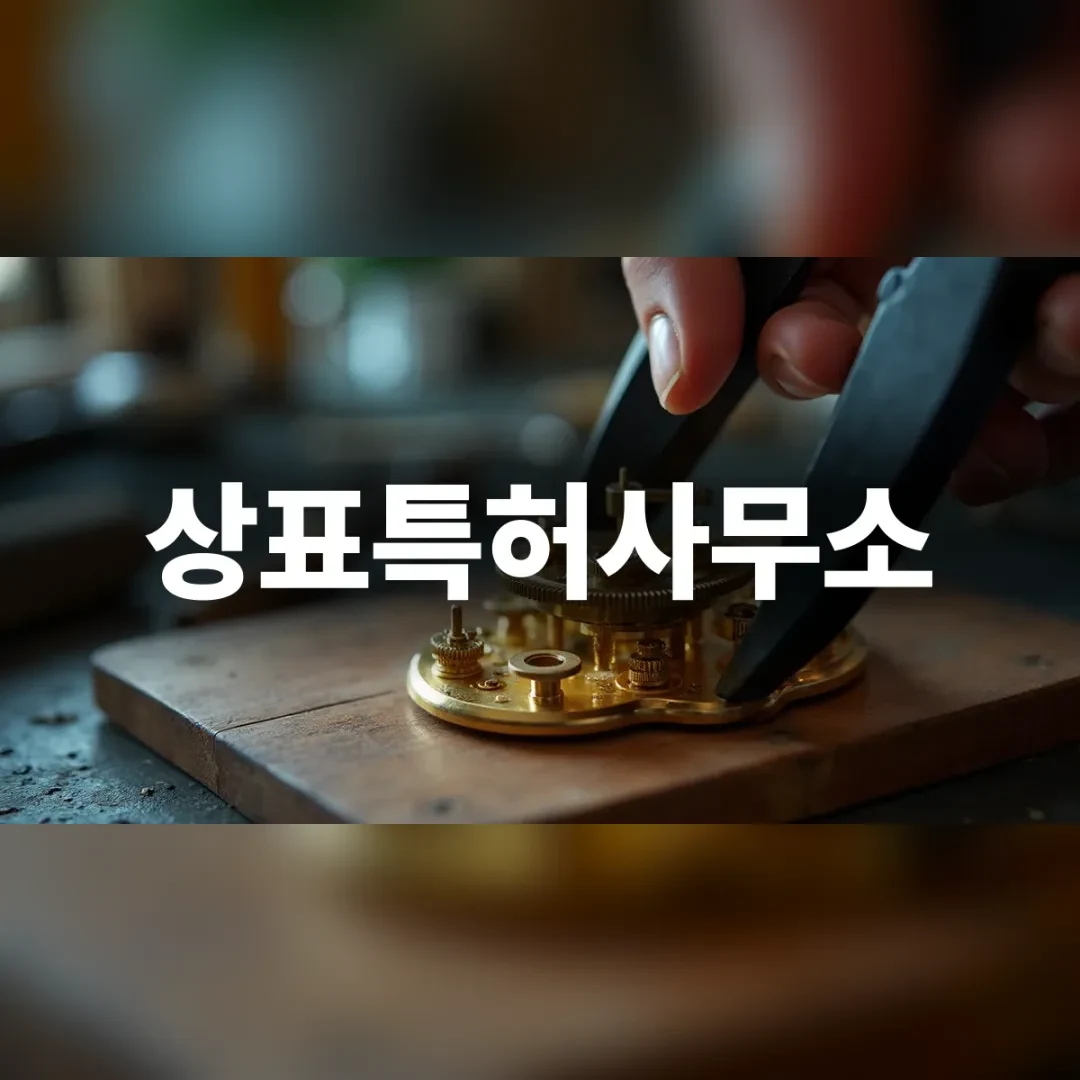 상표특허사무소 — 원목 판 위 금속 부품을 공구로 조이는 손