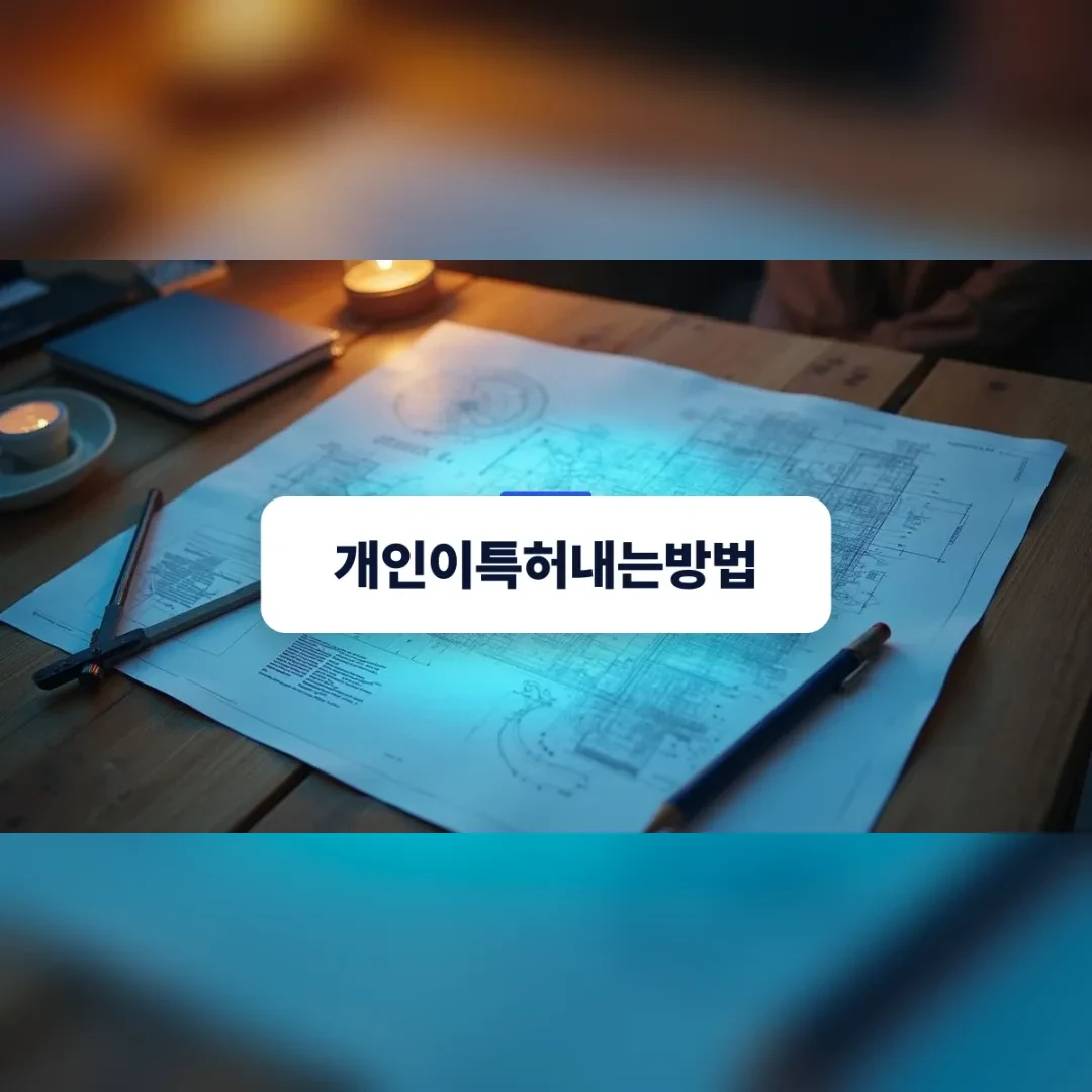 개인이특허내는방법 — 책상 위에 펼쳐진 푸른 설계 도면과 연필